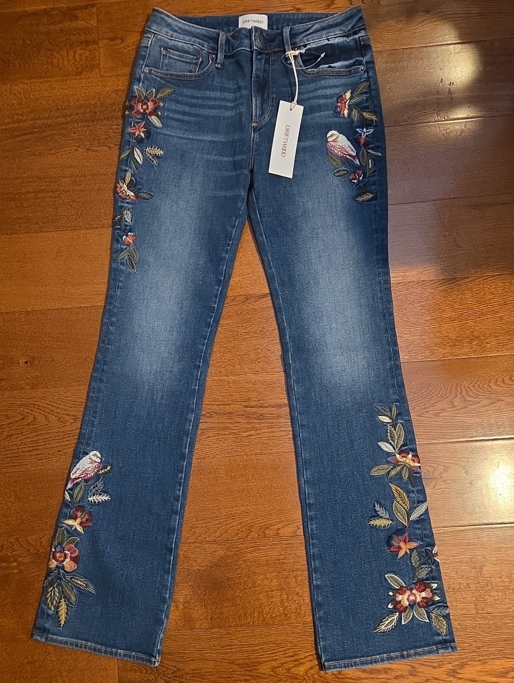 Sundance Driftwood Kelly Winterbird Embroidered Bootcut Jeans 27 NWT
